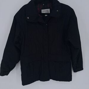 Alexandra Leigh Women’s Black Canvas Flannel Lined Chore Coat Jacket Sz S EUC